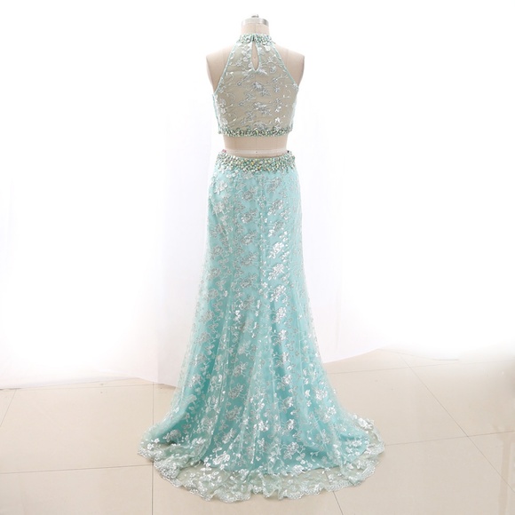 High Neck 2 Piece Prom Pageant Gown Formal Dress - Picture 2 of 7